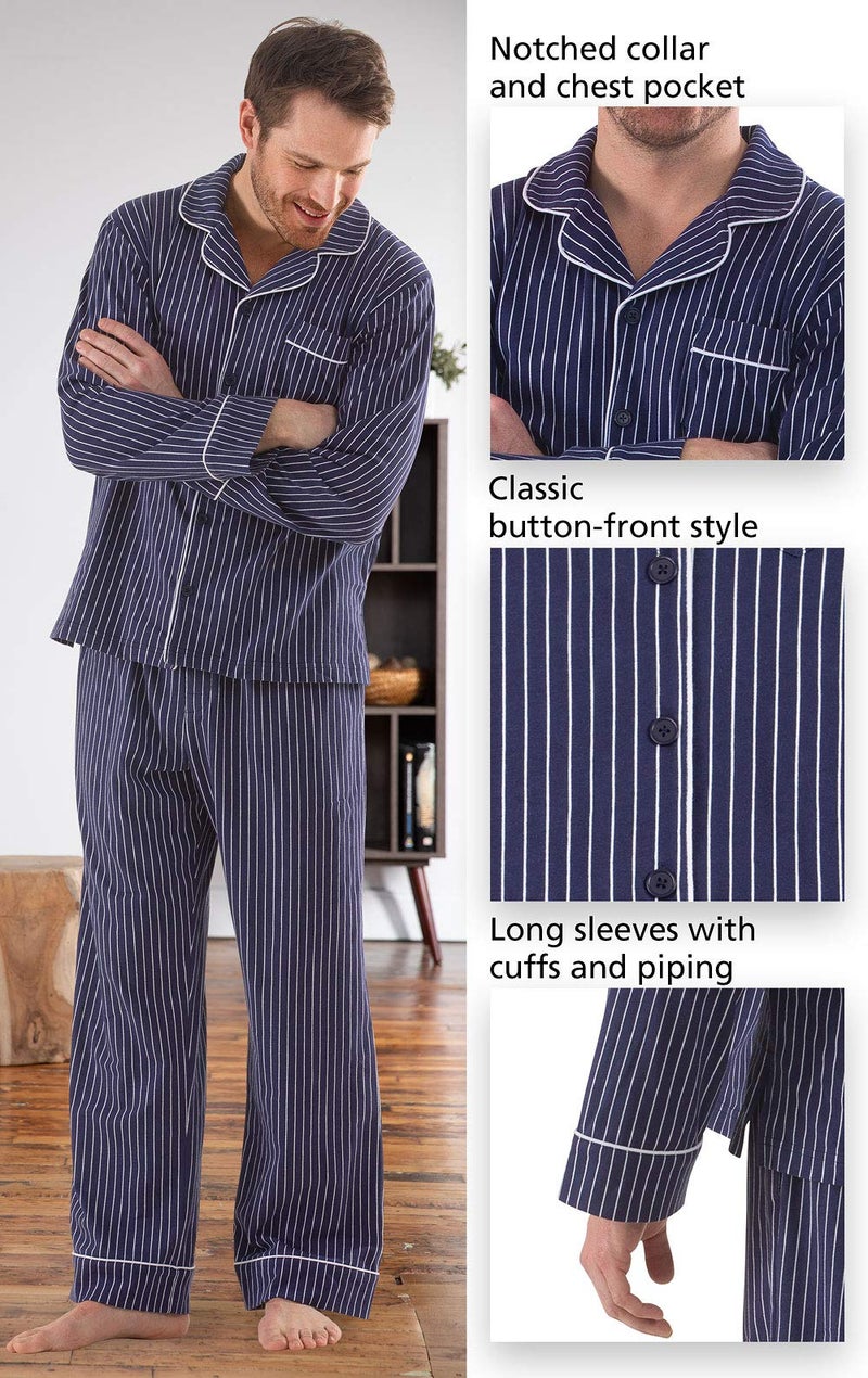 PajamaGram Pajamas For Men - Mens PJs Sets, Long Sleeve, Navy Stripe, XL - Image 5